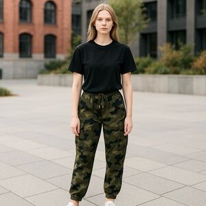 Guess Los Angeles Green and Black‎ Camo Cargo Pants
